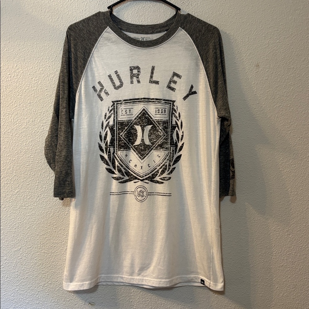 Hurley Black and White Graphic Raglan Tee